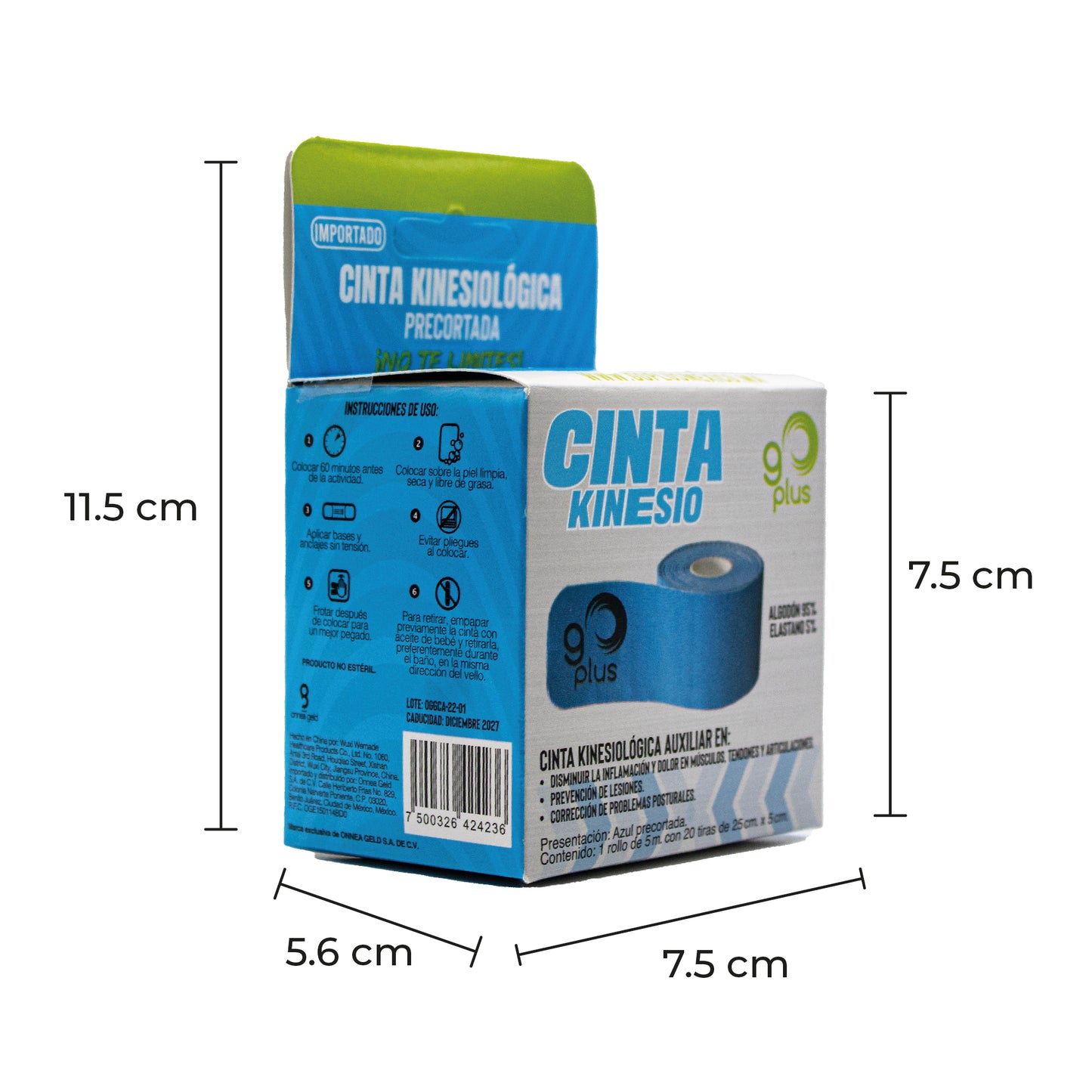 10 Pack Cinta Kinesiológica Azul Go Plus 5m Pre-cortada Mayoreo Go Plus