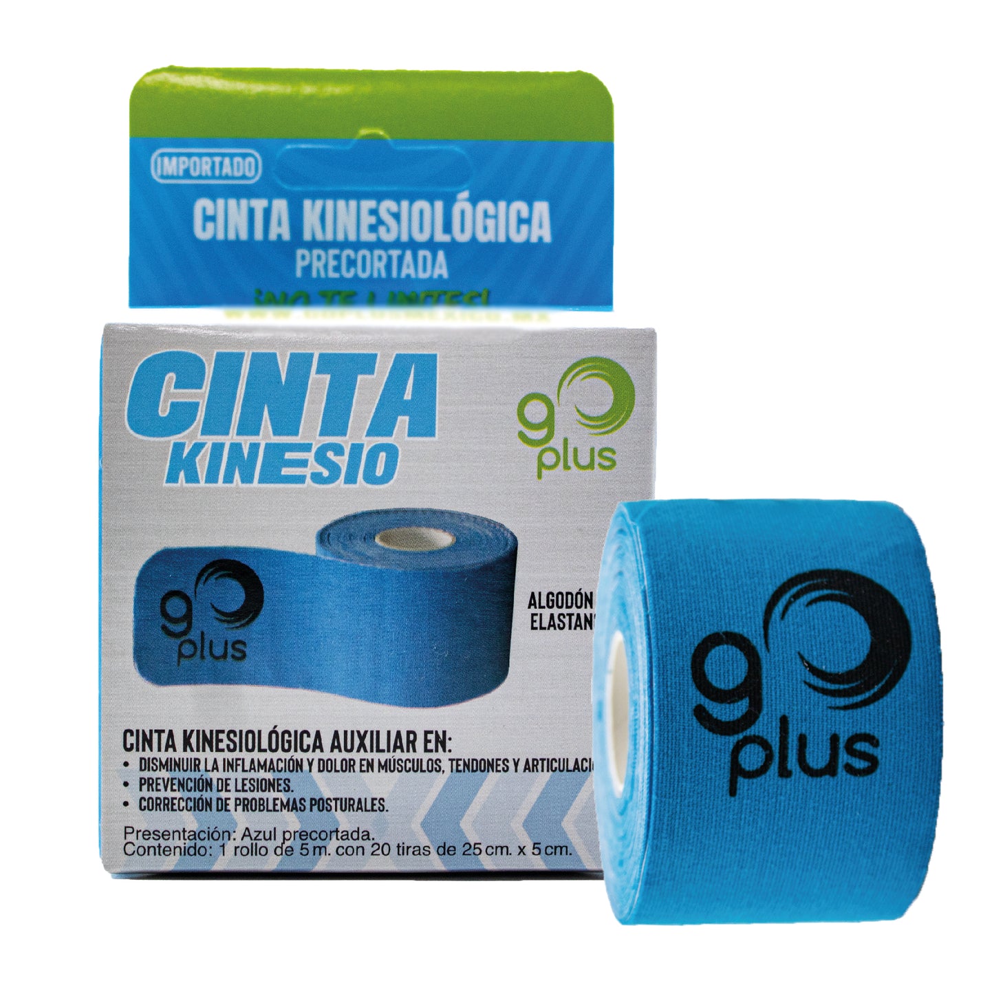 15 Pack Cinta Kinesiológica Azul Go Plus 5m Pre-cortada Mayoreo Go Plus