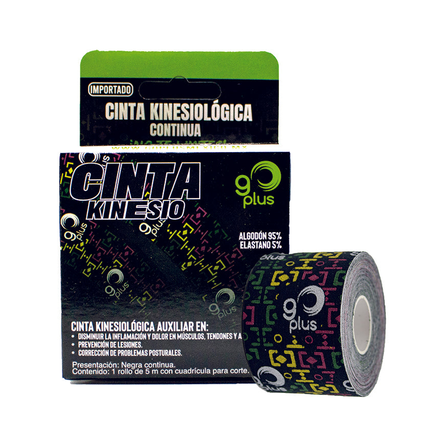 10 Pack Cinta Kinesiológica Negra 5m Diseño Go Plus Mayoreo Go Plus