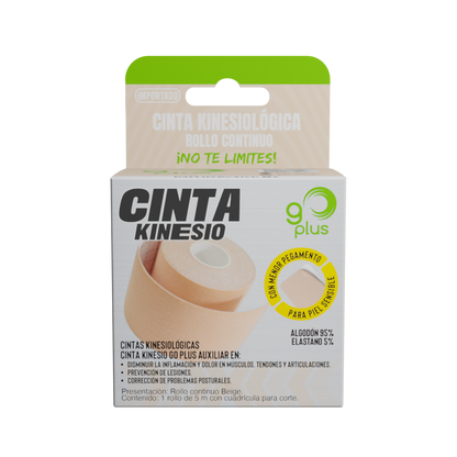 Cinta Kinesiológica Beige Piel Sensible 5m Continua Go Plus