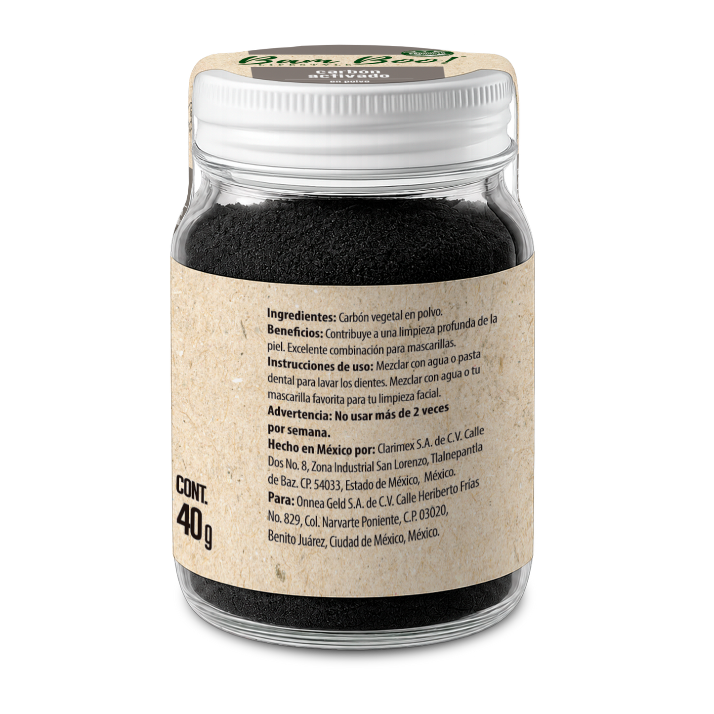 100 Pack Carbón Activado Coco Polvo Vegetal 40 g Mayoreo Bam Boo! Lifestyle | Uso Cosmético Facial