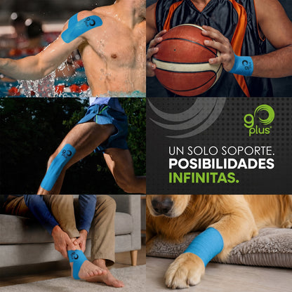 Cinta Kinesiológica Azul 1 m Precortada Go Plus | 4 Tiras | Vendaje Neuromuscular