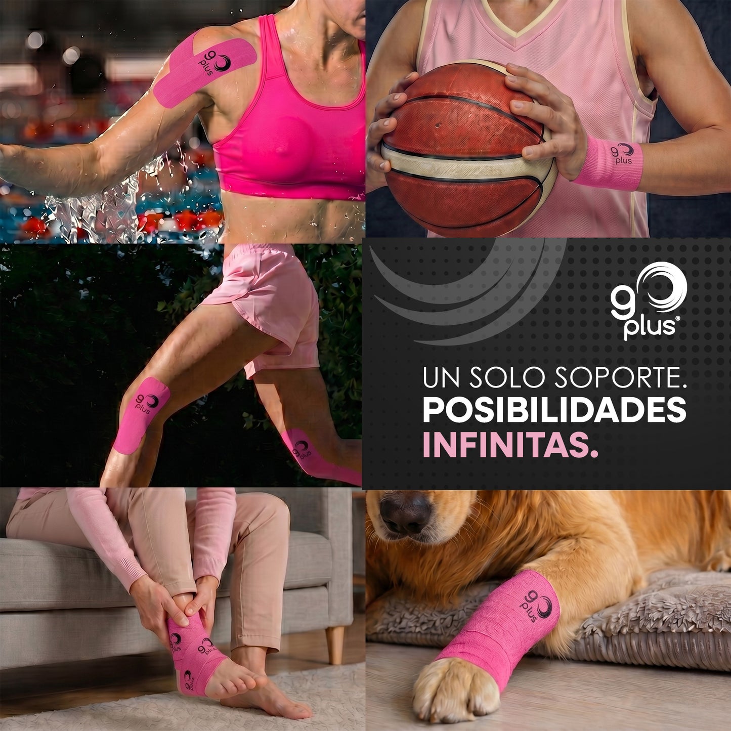 Cinta Kinesiológica Rosa 1 m Precortada Go Plus | 4 Tiras | Vendaje Neuromuscular