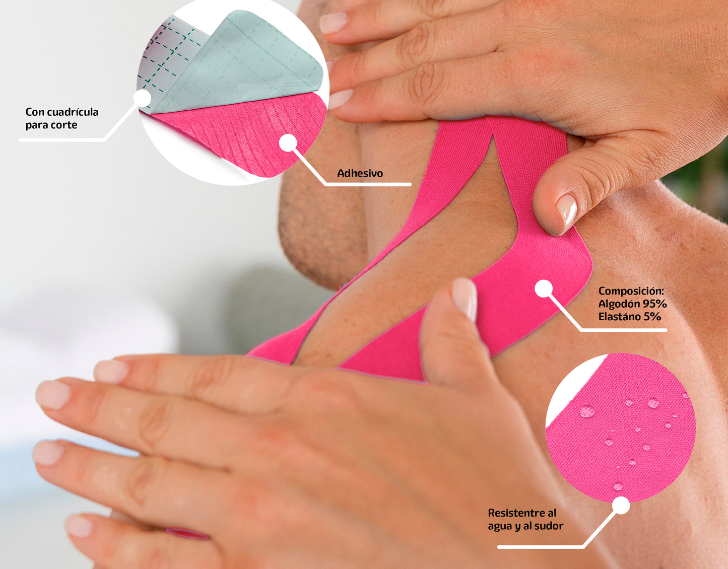 Cinta Kinesiológica Rosa 1 m Precortada Go Plus | 4 Tiras | Vendaje Neuromuscular