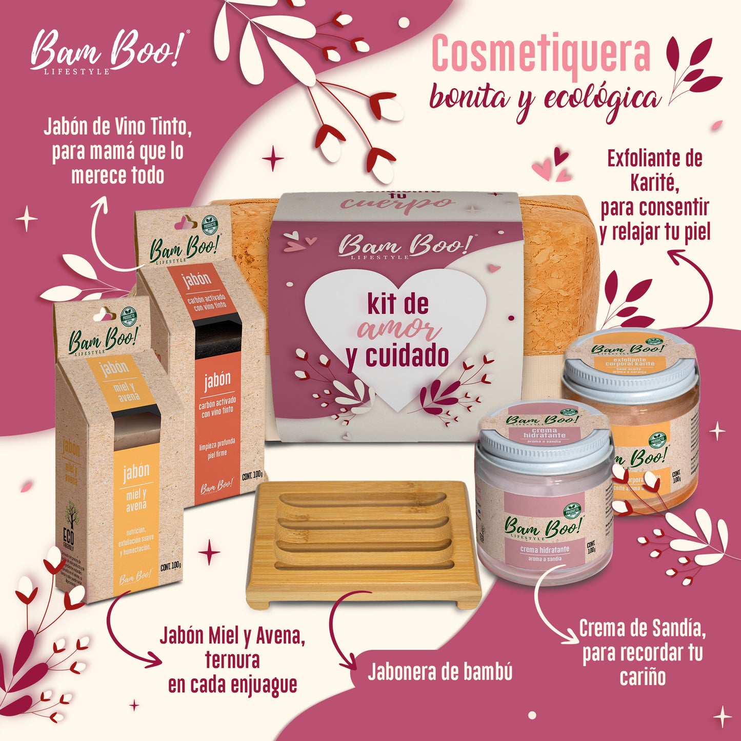 Cosmetiquera Skincare Kit Amor y Cuidado Bam Boo! Lifestyle | Crema, Exfoliante, Jabones y Jabonera