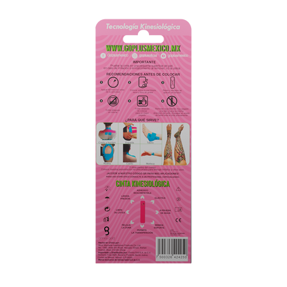 Cinta Kinesiológica Rosa 1 m Precortada Go Plus | 4 Tiras | Vendaje Neuromuscular