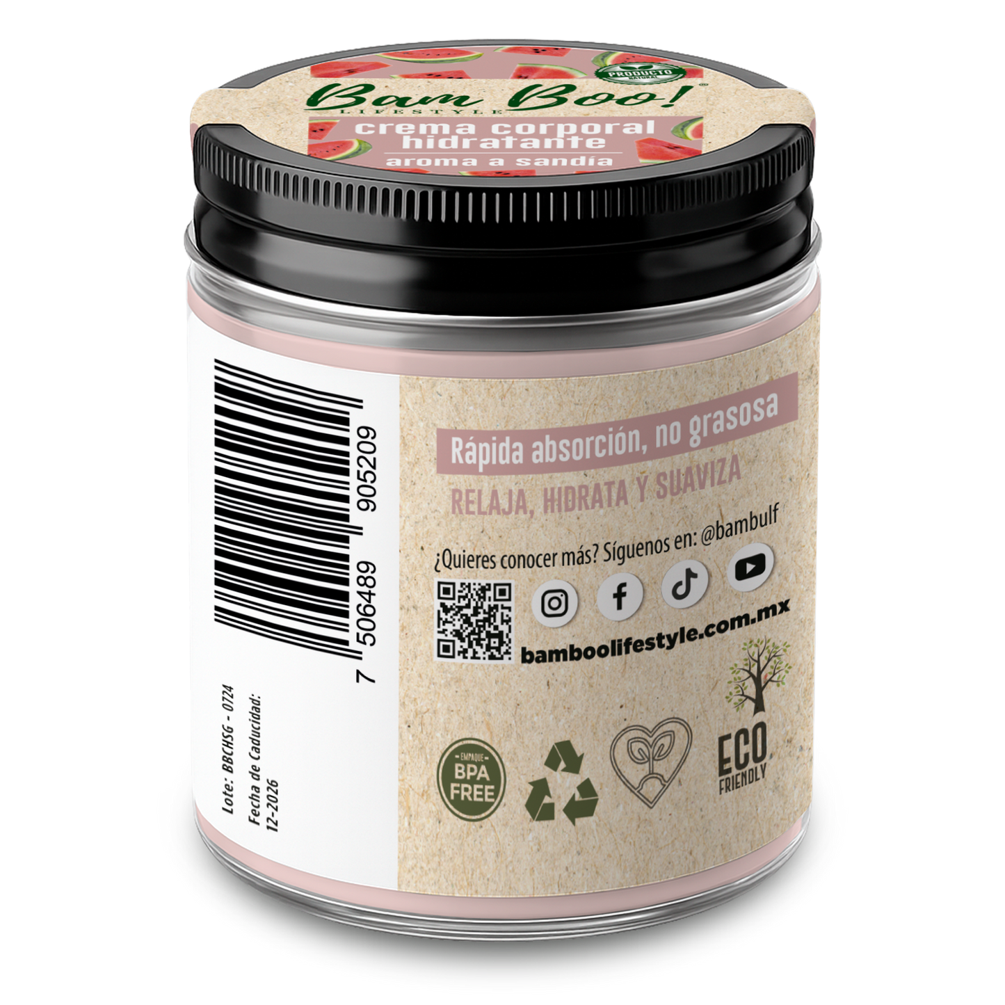 Crema Hidratante de Sandía para Cara y Cuerpo 220 g | Bam Boo! Lifestyle