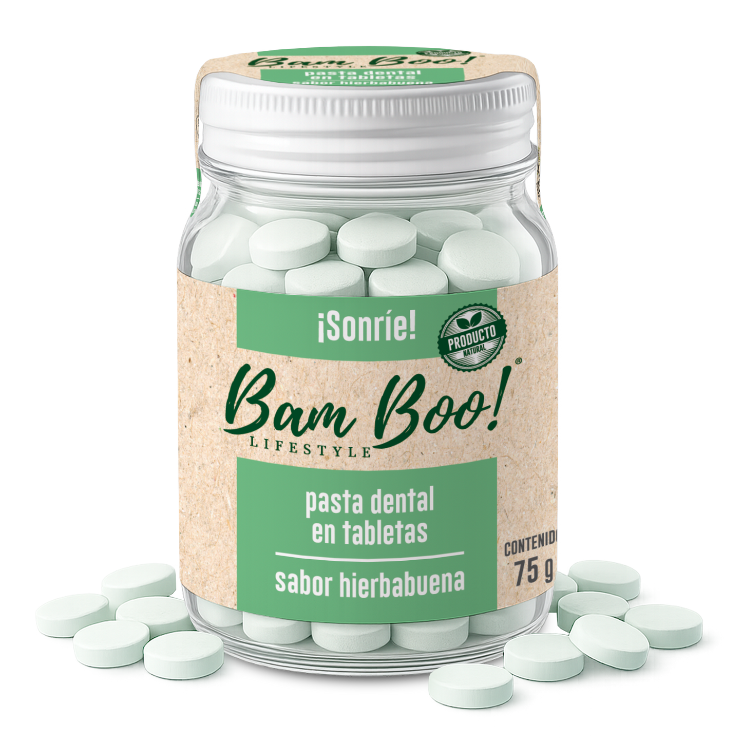 Frasco de Pasta Dental Sólida de 75g Bam Boo! Lifestyle | Hierbabuena