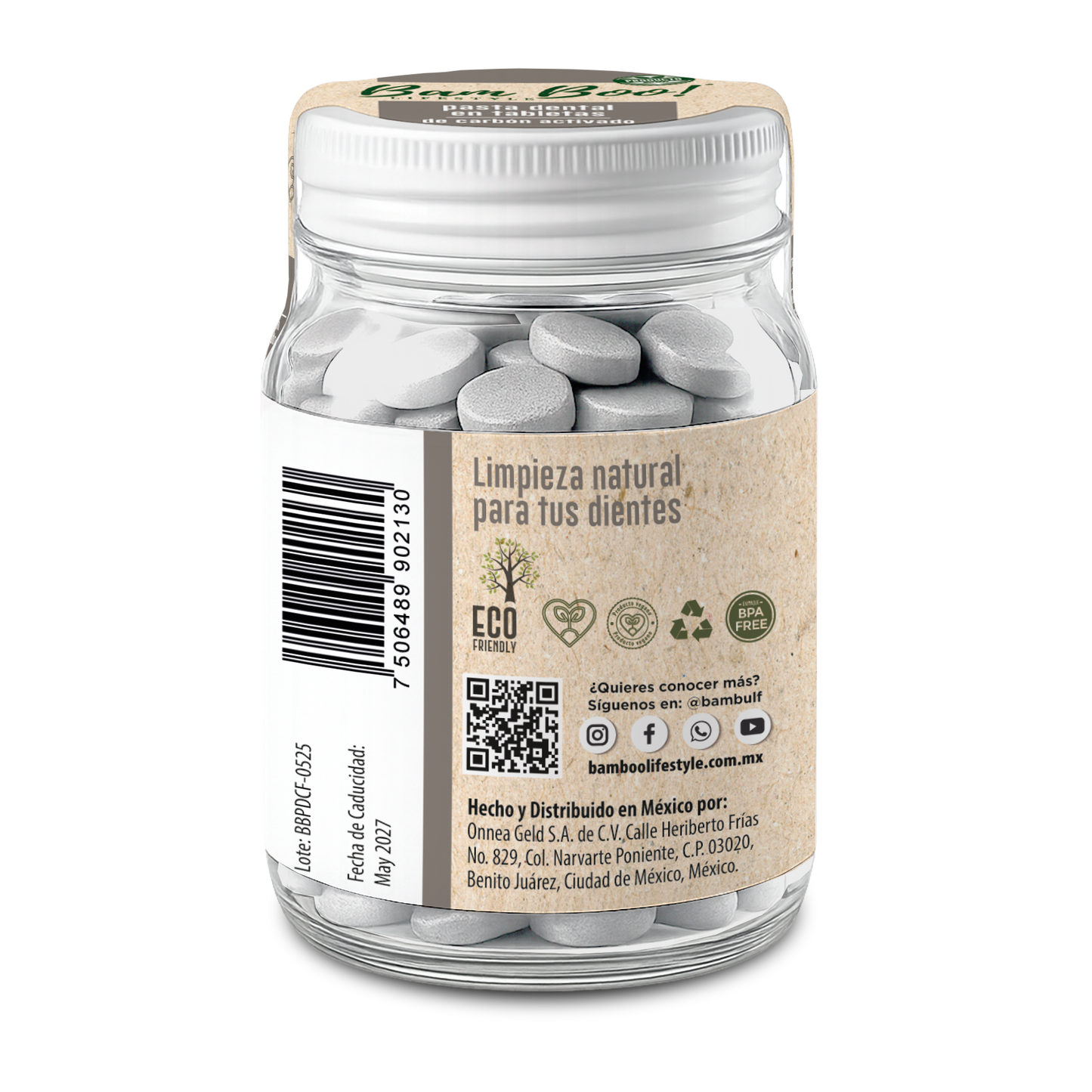 Frasco de Pasta Dental Sólida 75g Bam Boo! Lifestyle | Carbón Activado
