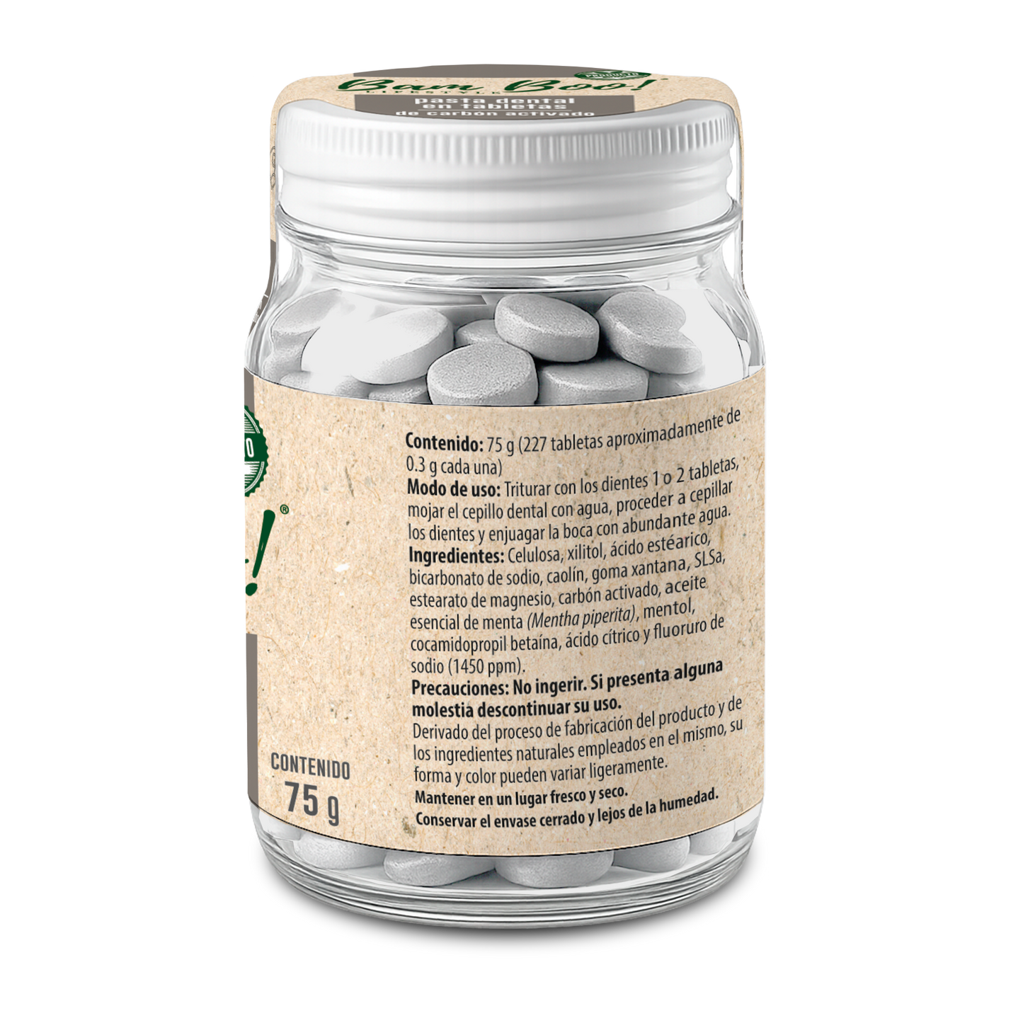 Frasco de Pasta Dental Sólida 75g Bam Boo! Lifestyle | Carbón Activado