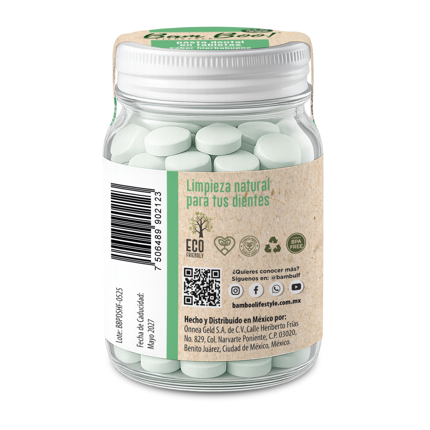 Frasco de Pasta Dental Sólida de 75g Bam Boo! Lifestyle | Hierbabuena