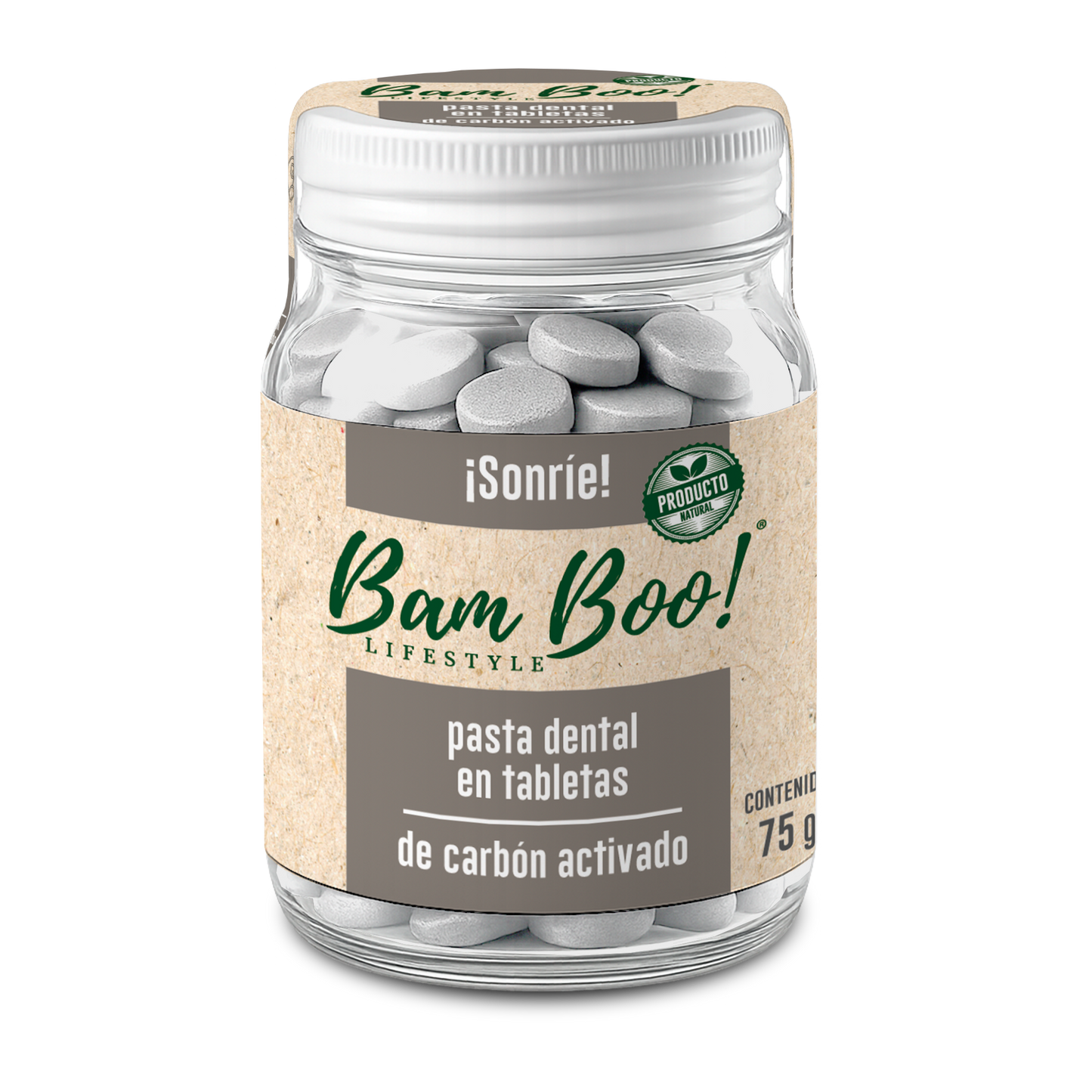Frasco de Pasta Dental Sólida 75g Bam Boo! Lifestyle | Carbón Activado