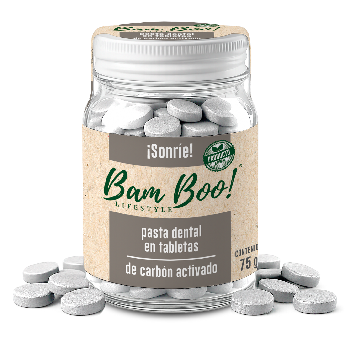 Frasco de Pasta Dental Sólida 75g Bam Boo! Lifestyle | Carbón Activado