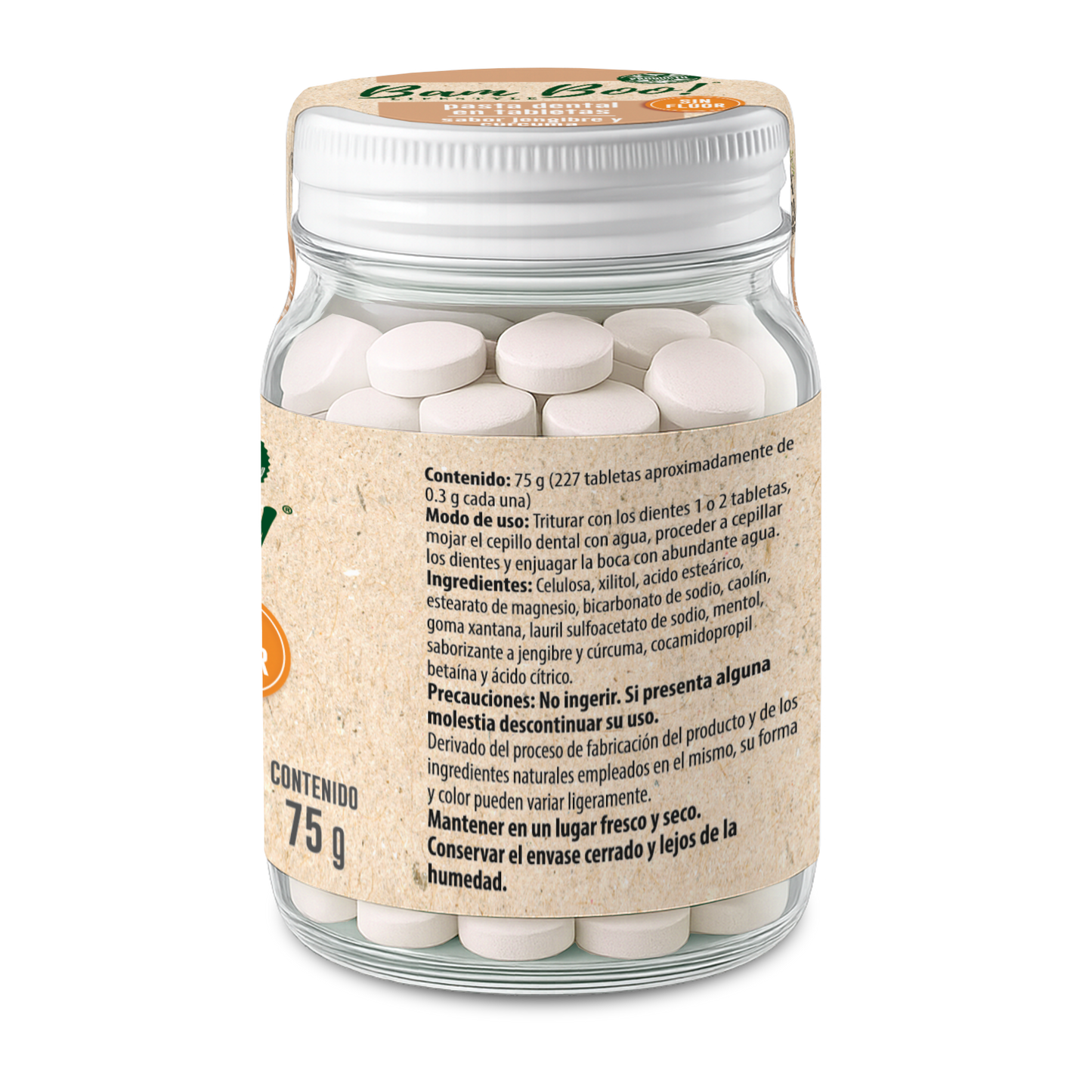 Pasta Dental Sólida Jengibre y Cúrcuma Sin Flúor 75 g Bam Boo! Lifestyle | Tabletas para Cepillado