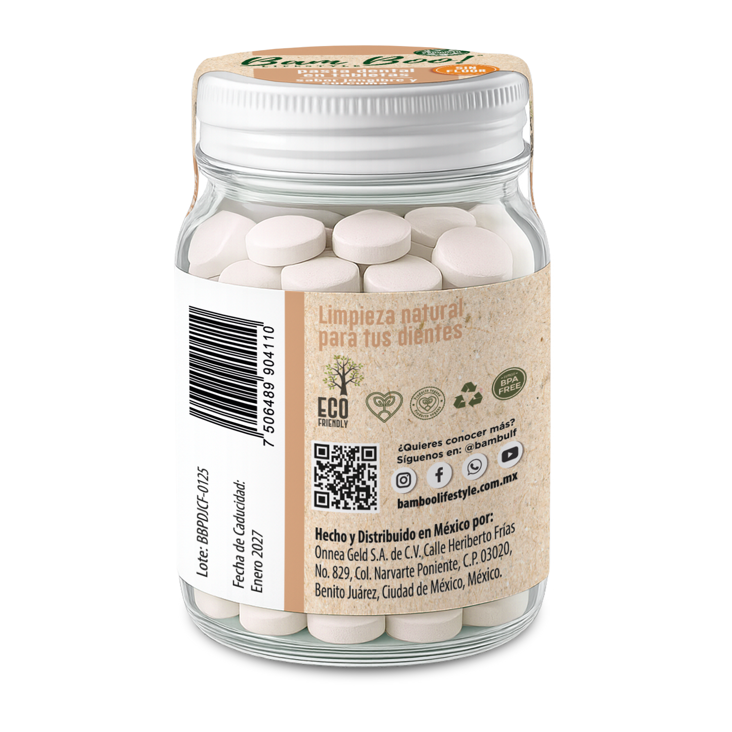 Pasta Dental Sólida Jengibre y Cúrcuma Sin Flúor 75 g Bam Boo! Lifestyle | Tabletas para Cepillado