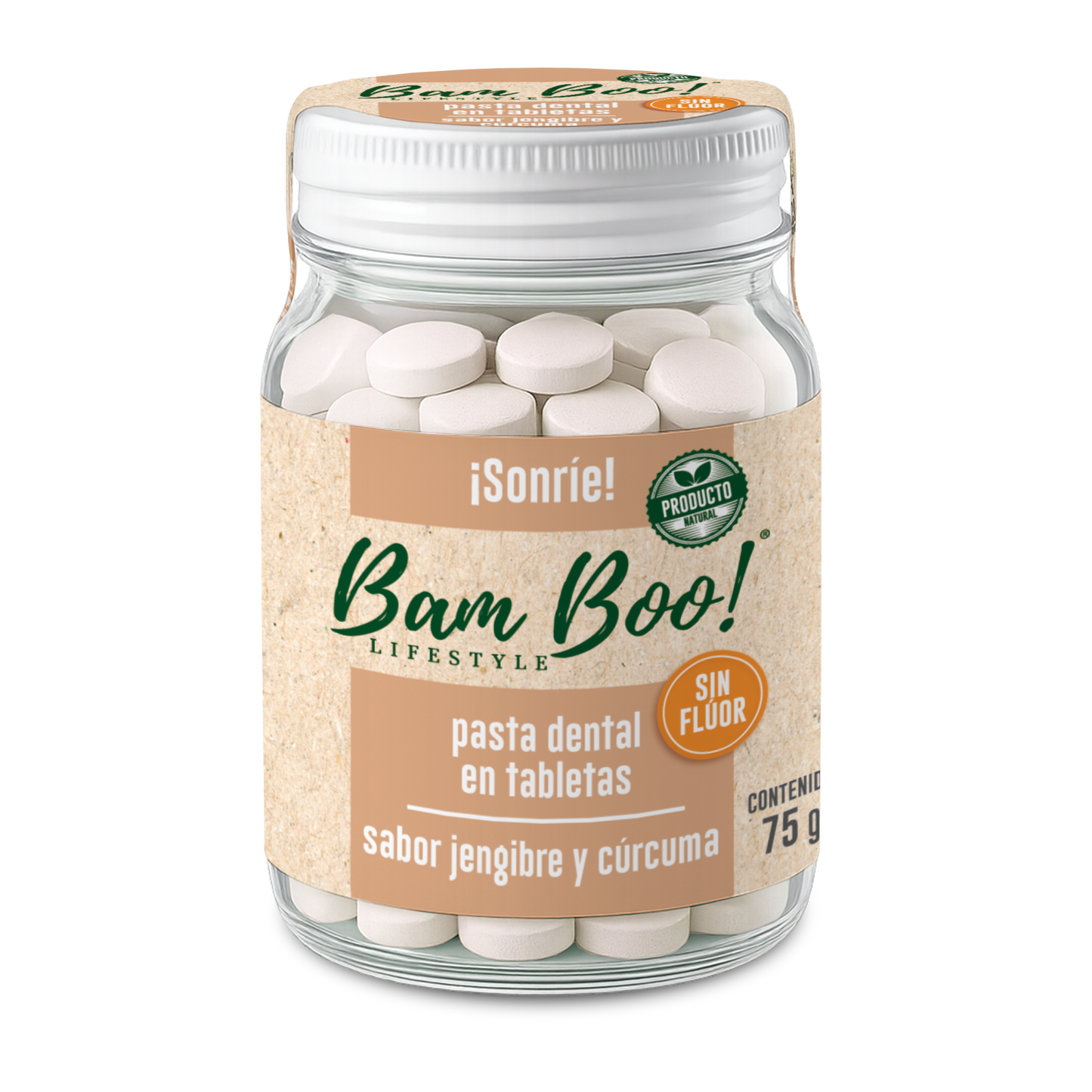 Pasta Dental Sólida Jengibre y Cúrcuma Sin Flúor 75 g Bam Boo! Lifestyle | Tabletas para Cepillado