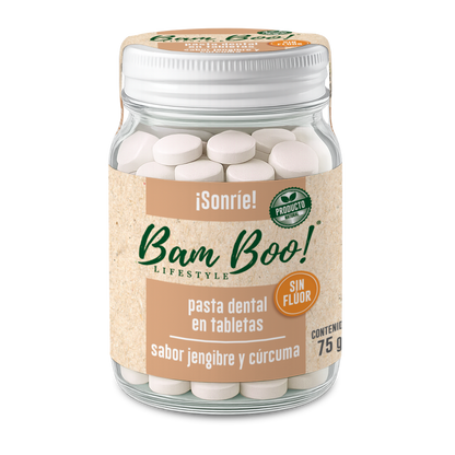 Pasta Dental Sólida Jengibre y Cúrcuma Sin Flúor 75 g Bam Boo! Lifestyle | Tabletas para Cepillado