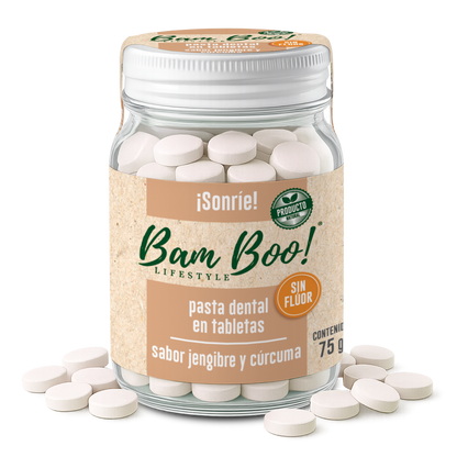 Pasta Dental Sólida Jengibre y Cúrcuma Sin Flúor 75 g Bam Boo! Lifestyle | Tabletas para Cepillado