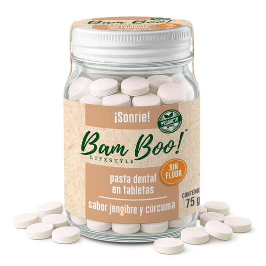 Pasta Dental Sólida Jengibre y Cúrcuma Sin Flúor 75 g Bam Boo! Lifestyle | Tabletas para Cepillado