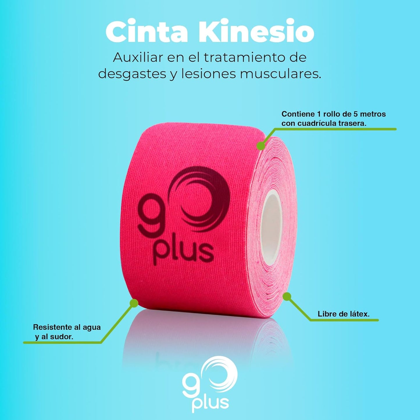 Cinta Kinesiológica Rosa Go Plus 5 m Precortada | Vendaje Neuromuscular Deportivo