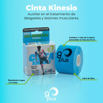 15 Pack Cinta Kinesiológica Azul Go Plus 5m Pre-cortada Mayoreo Go Plus