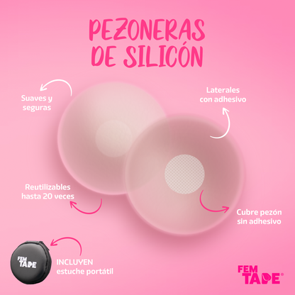 Pezoneras De Silicón Reutilizables Estuche Portátil Fem Tape 1 Par