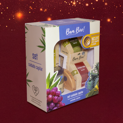 Set Cuidado Capilar Natural Bam Boo! Lifestyle con Shampoo, Acondicionador, Fijador y Porta Shampoo Ecológico