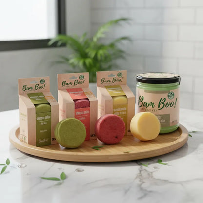Set Cuidado Capilar Natural Bam Boo! Lifestyle | Shampoo Sólido, Acondicionador, Fijador y Porta Shampoo Ecológico