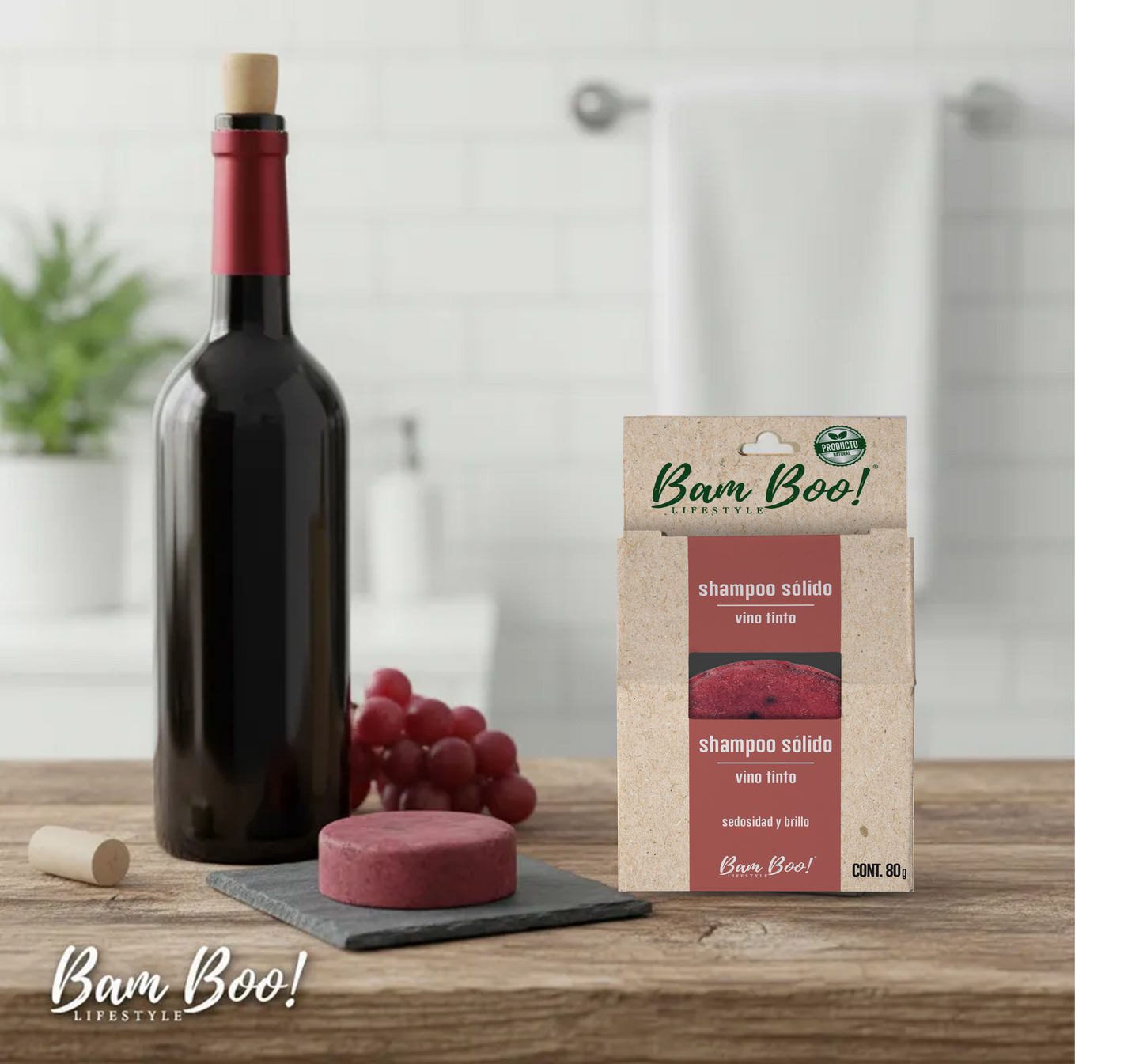 20 Pack Shampoo Sólido Artesanal Vino Tinto 80 g Mayoreo | Bam Boo! Lifestyle |