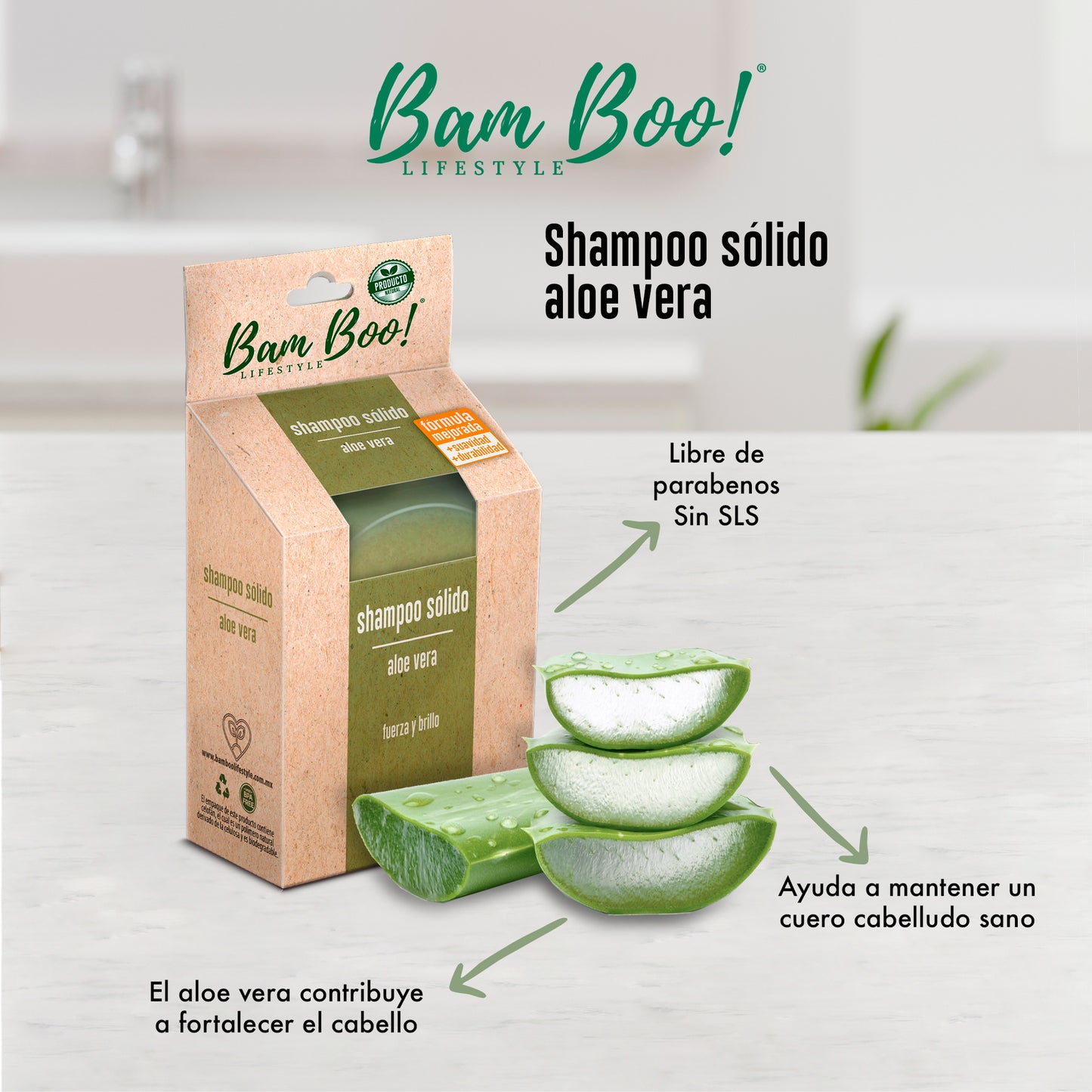20 Pack Shampoo Sólido Artesanal Aloe Vera 80 Gr Mayoreo Bam Boo! Lifestyle