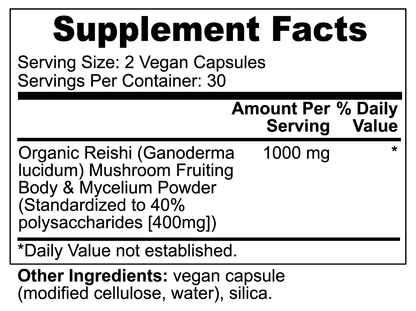 Reishi Mushroom 60 Capsules Bam Boo! Lifestyle Vitamins & Supplements