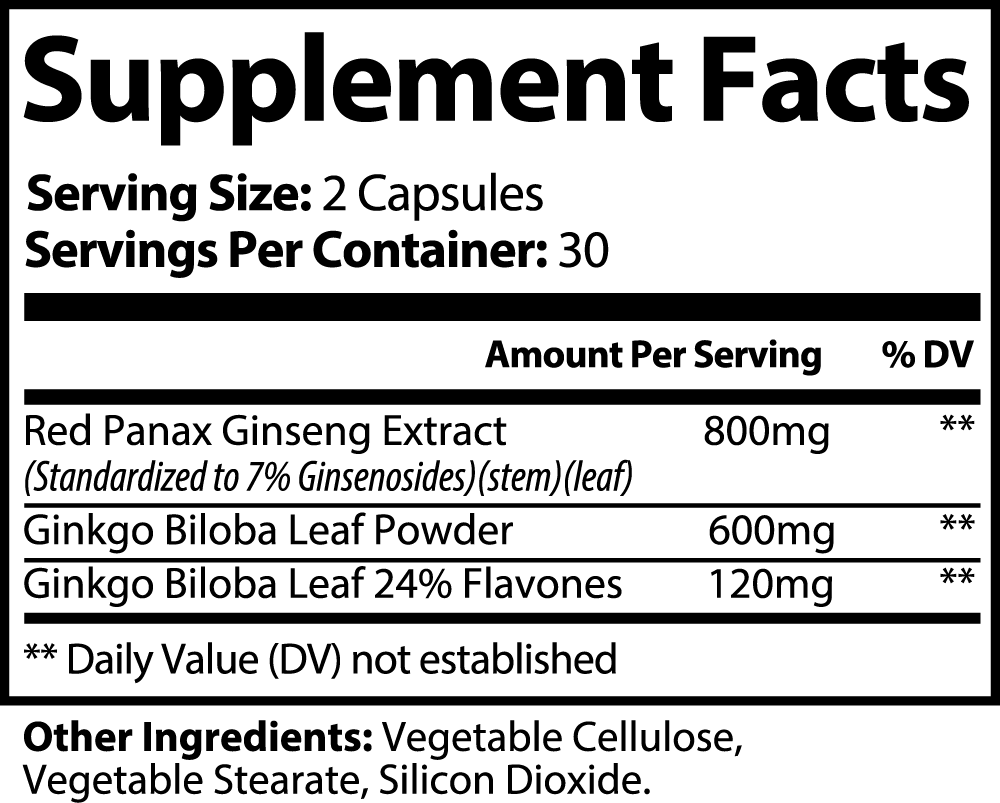 Ginkgo Biloba + Ginseng 60 Capsules Bam Boo! Lifestyle Vitamins & Supplements