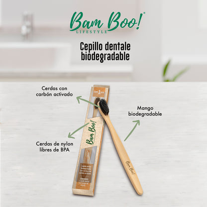 Cepillo Dientes de Bambú Cerdas Carbón Activado 1pz Bam Boo! Lifestyle