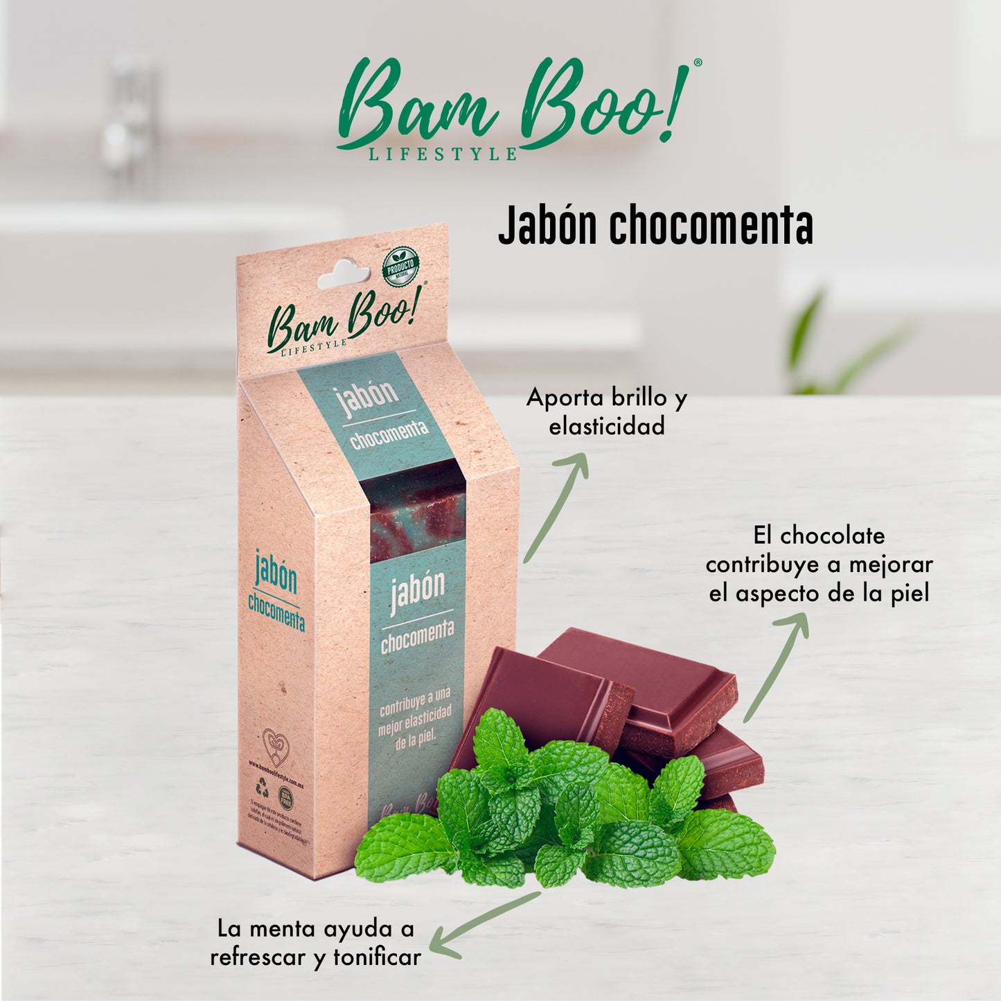 Jabón Artesanal Natural Chocomenta 100 g Bam Boo! Lifestyle