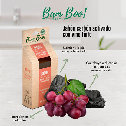 Jabon Artesanal Carbón Activado y Vino Tinto 100 g Bam Boo! Lifestyle